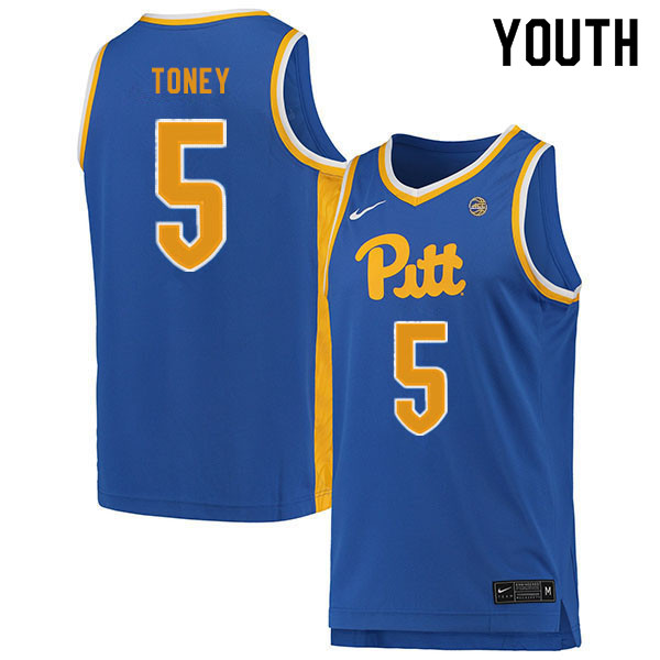 Youth #5 Au'diese Toney Pitt Panthers College Basketball Jerseys Sale-Blue